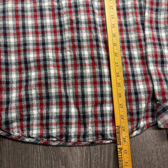 Billabong Flannel Shirt Plaid Large Red Western Surf Elbow Patches - Picture 8 of 10